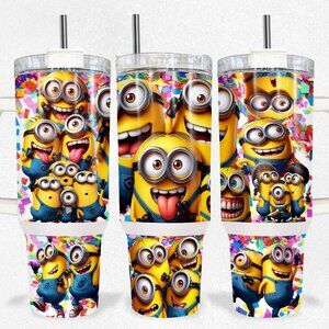 40oz Minions theme insulated tumbler with sliding lid and straw